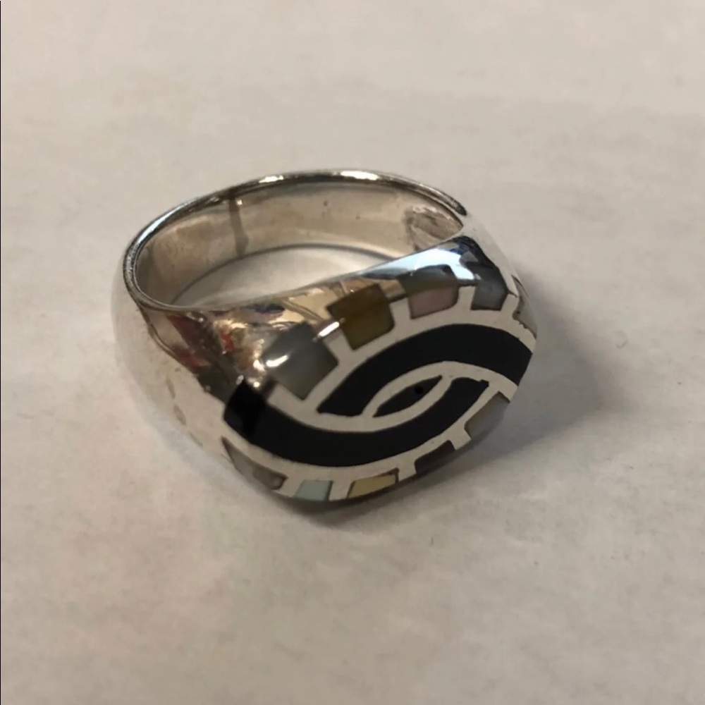 Stylish .925 Sterling Silver multi color Sz 7.5